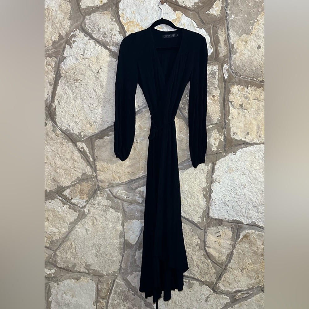 Christy Dawn Elsa Wrap Black Long Sleeve Dress Size Small - Picture 3 of 7